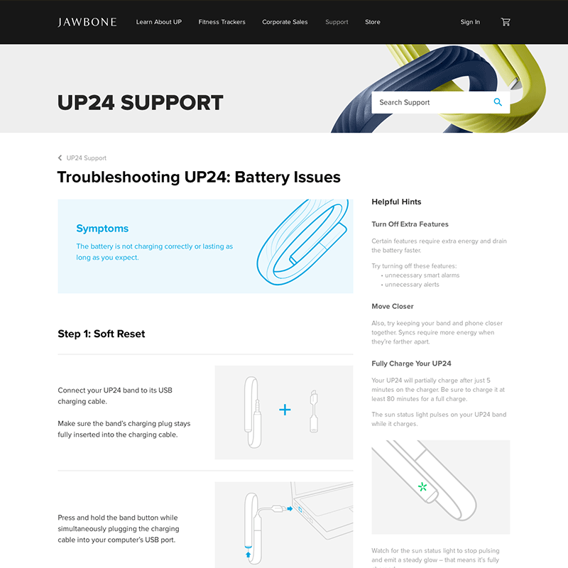 Jawbone support article page: UP24